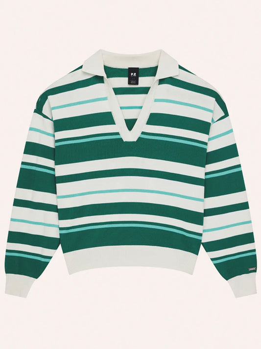 P.E NATION RETREAT STRIPE COLLAR KNIT (College Green Stripe)