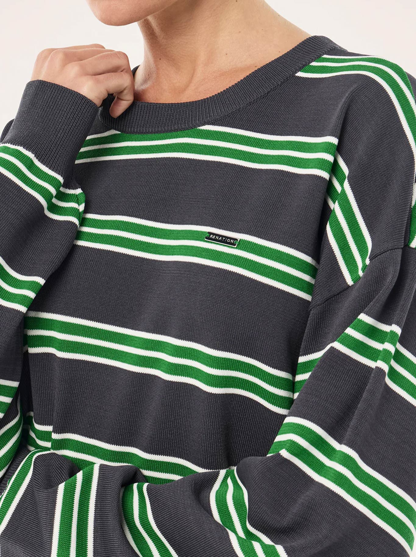 P.E NATION RETREAT STRIPE SWEATER (Iron Stripe)