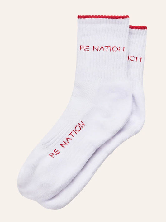 Image of Accessories. Product name - P.E NATION VITA SOCK in White/College Red colour by brand - P.E Nation