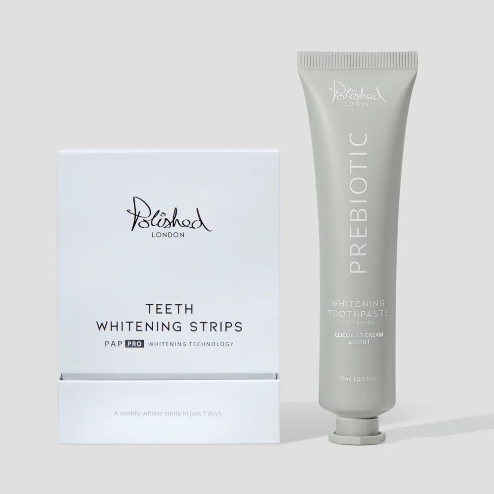 Polished London Teeth Whitening Strips & Prebiotic Whitening Toothpaste Coconut Cream Bundle