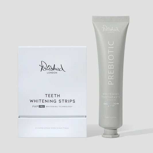 Polished London Teeth Whitening Strips & Prebiotic Whitening Toothpaste Coconut Cream Bundle