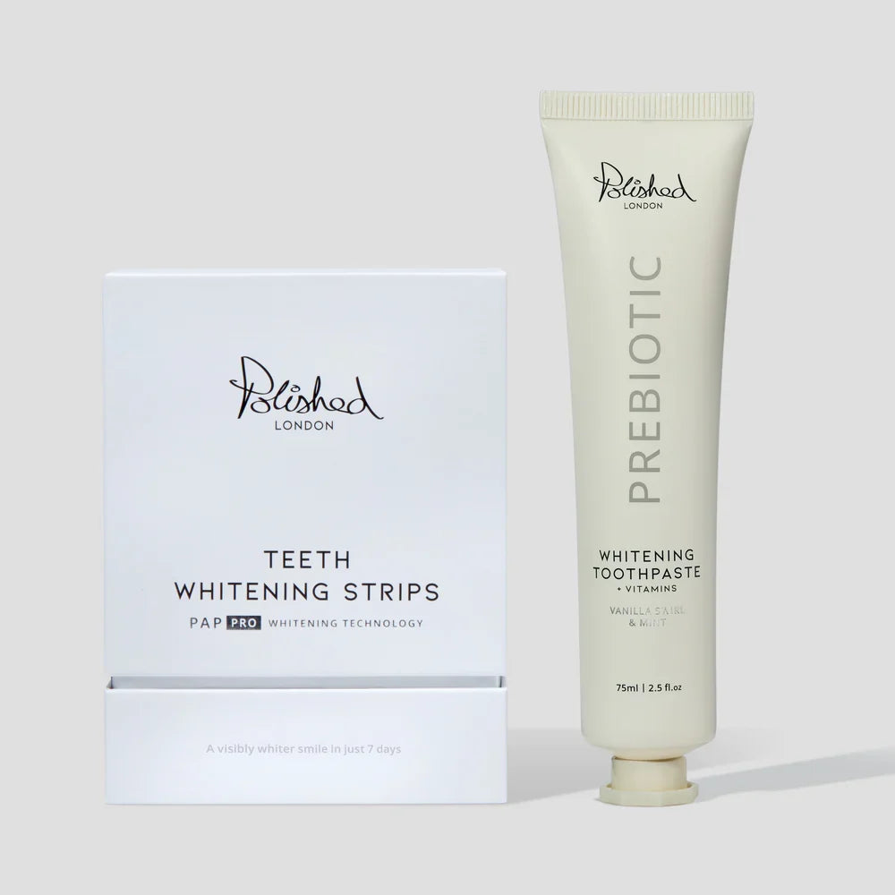 Polished London Teeth Whitening Strips & Prebiotic Whitening Toothpaste Vanilla Swirl Bundle
