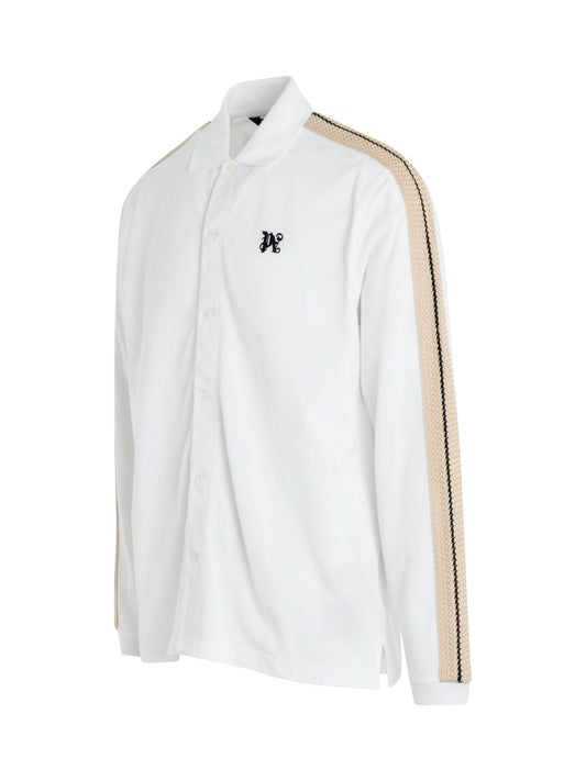 PALM ANGELS Monogram Track Long Sleeve Polo (White)