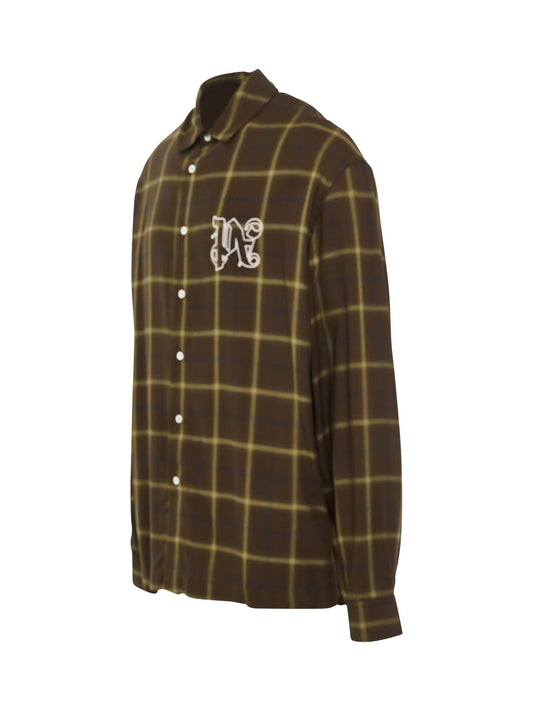 PALM ANGELS Monogram Check Shirt (Brown)