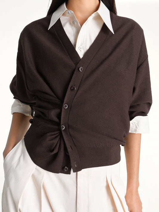 Image of Cardigans. Product name - Twisted Cardigan in Brown colour by brand - LEMAIRE