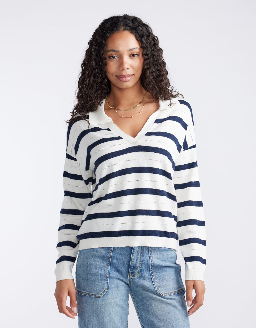 White & Co. Polo Frenchie Knit (Ecru/Navy)