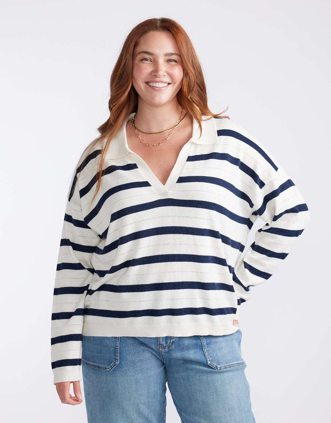 White & Co. Polo Frenchie Knit (Ecru/Navy)