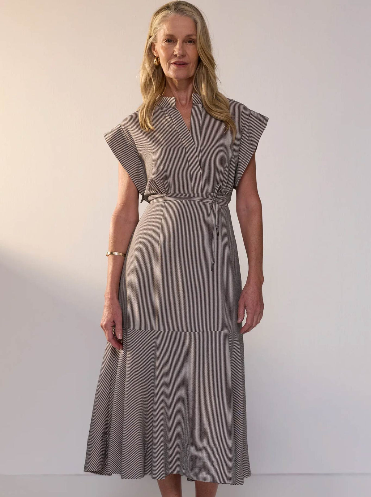 Image of Dresses. Product name - POL DYLAN DRESS in Shadow Stripe colour by brand - Pol