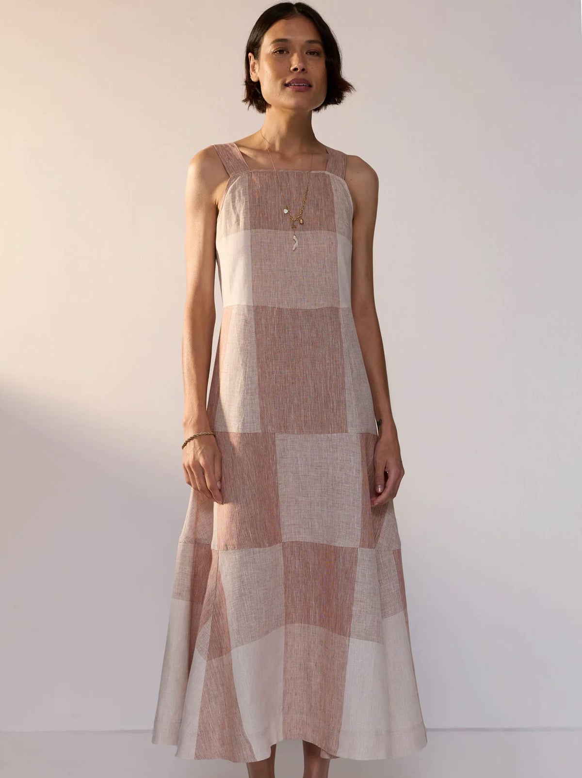 Image of Dresses. Product name - POL NIXIE GINGHAM DRESS in Toffee Gingham colour by brand - Pol