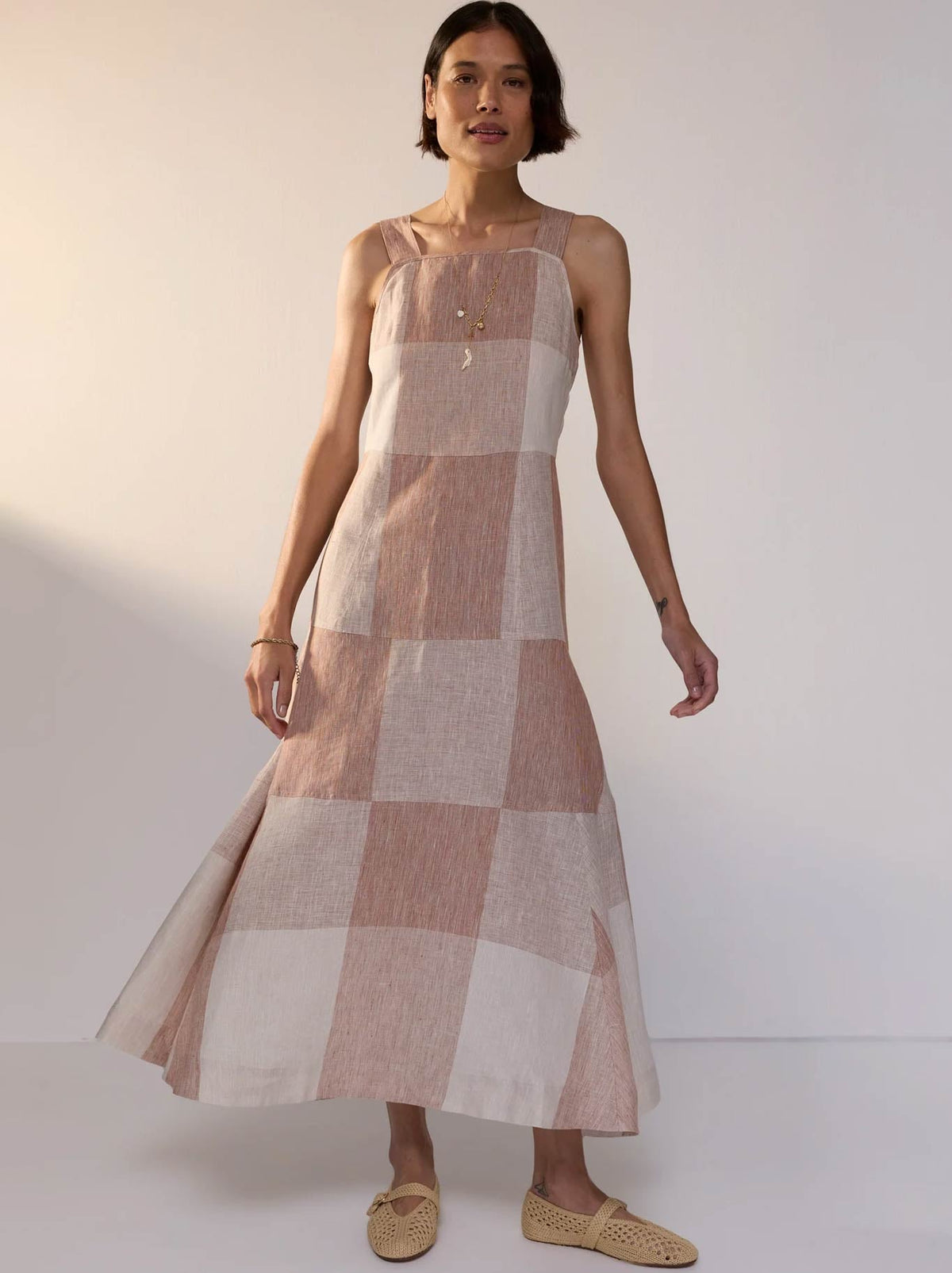 POL NIXIE GINGHAM DRESS (Toffee Gingham)