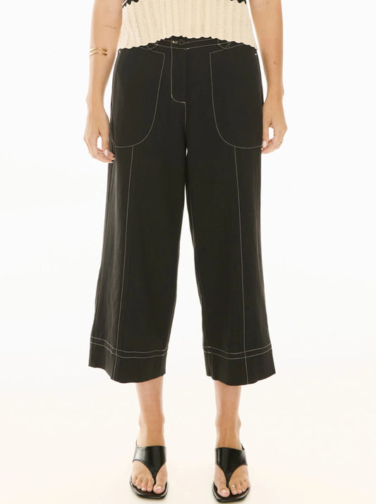 Image of a model wearing Pants. Product name - Pol Oskar Cropped Pant in Black colour by brand - Pol