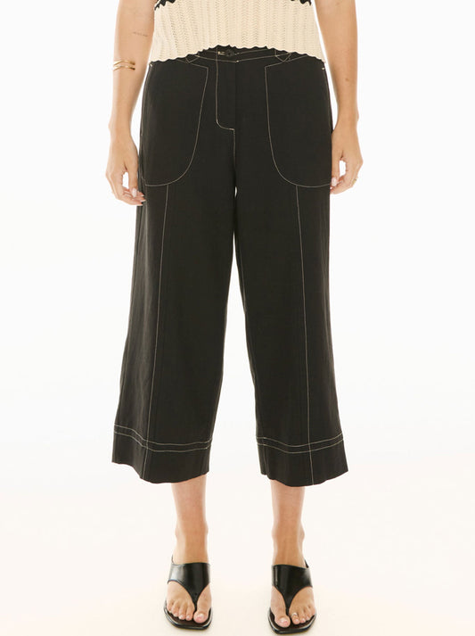 Image of a model wearing Pants. Product name - Pol Oskar Cropped Pant in Black colour by brand - Pol