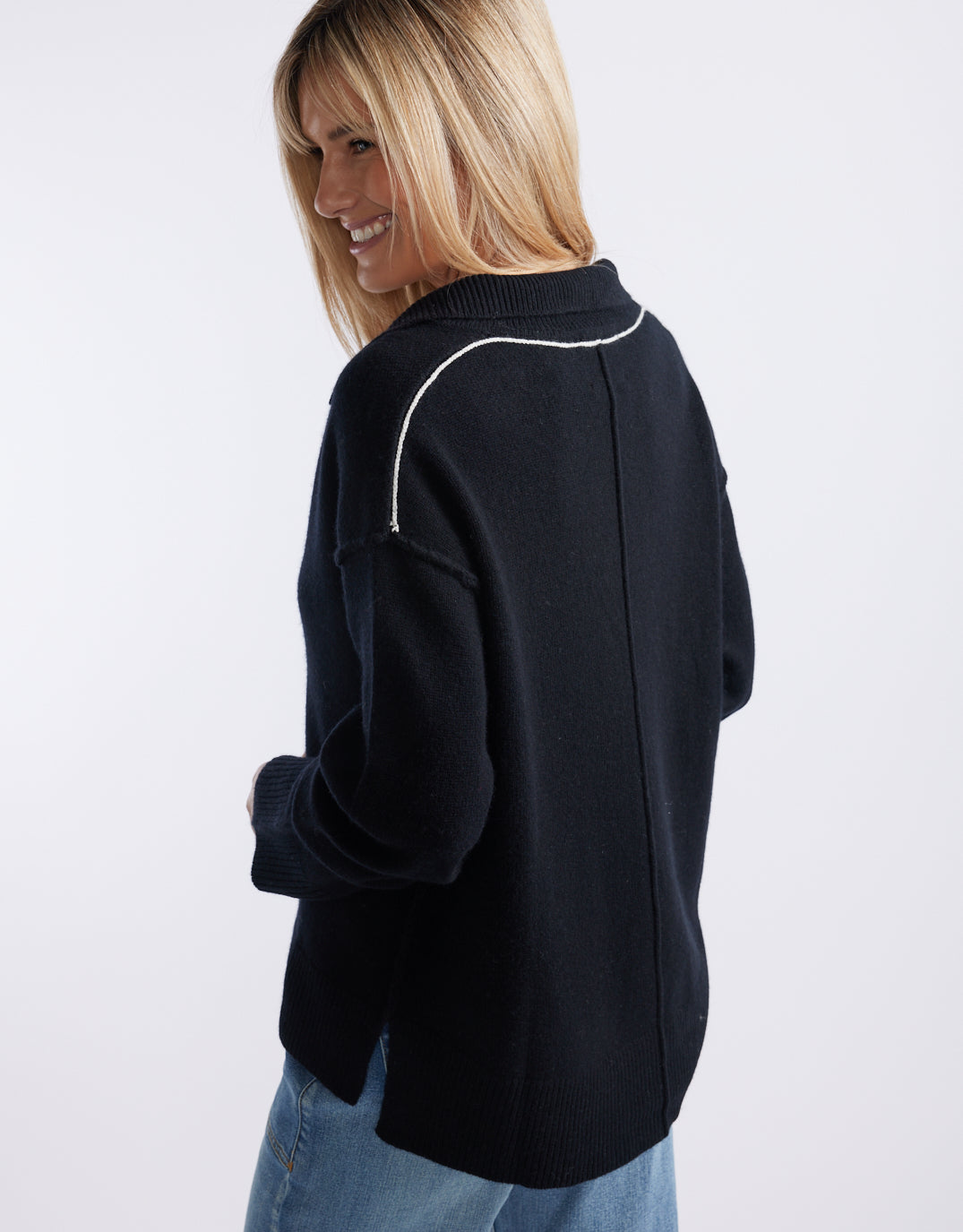 White & Co. Provence Wool Cashmere Collared Knit (Black)
