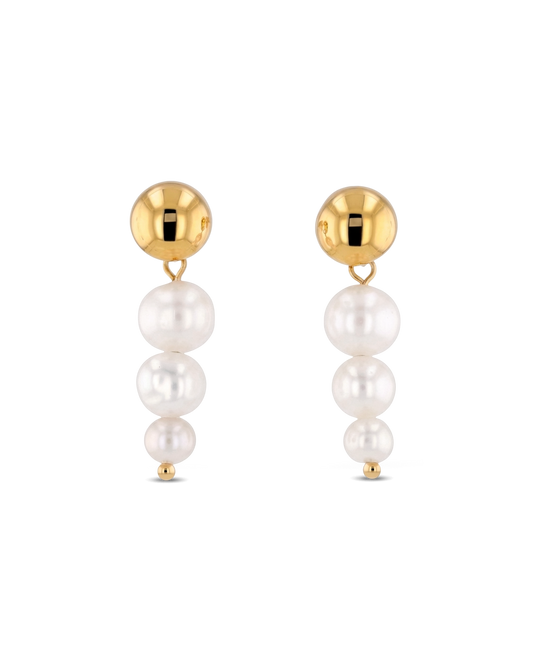 Image of Earrings. Product name - Palma Gold Pearl Earrings in colour by brand - LAVANA