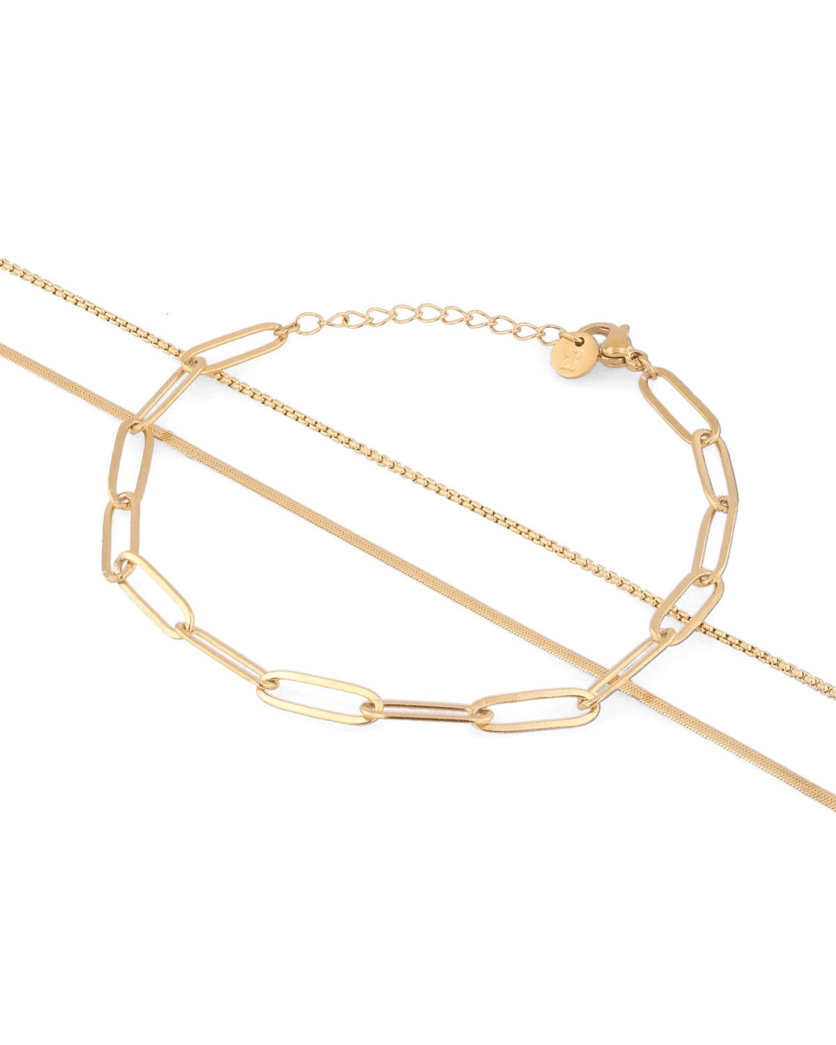 Image of Bracelets. Product name - Paperclip Trinity Gold Bracelet Set in colour by brand - LAVANA