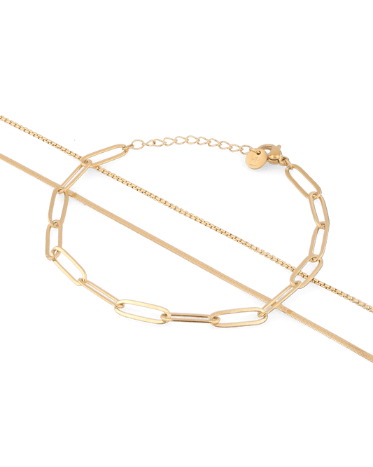 Image of Bracelets. Product name - Paperclip Trinity Gold Bracelet Set in colour by brand - LAVANA