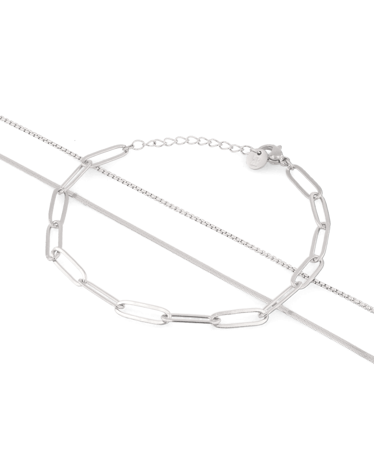 Image of Bracelets. Product name - Paperclip Trinity Silver Bracelet Set in colour by brand - LAVANA