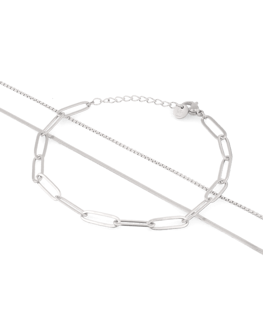 Image of Bracelets. Product name - Paperclip Trinity Silver Bracelet Set in colour by brand - LAVANA