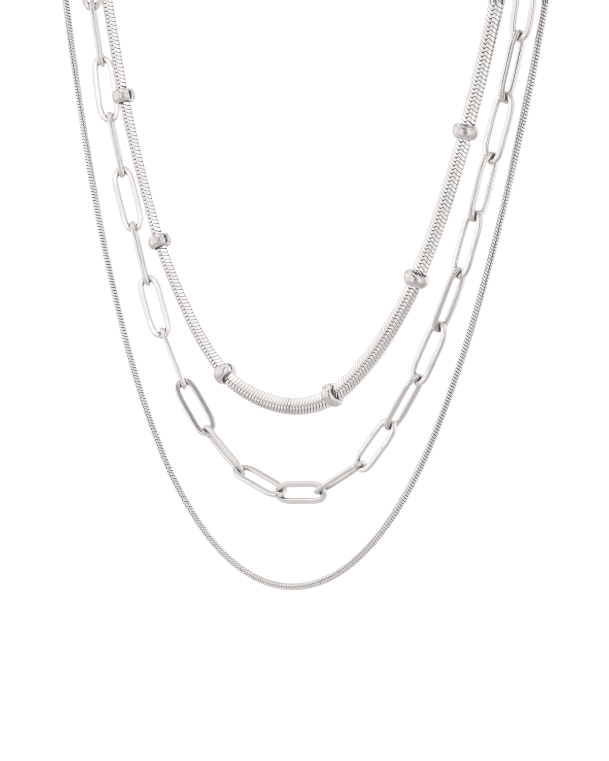 LAVANA Paperclip Trinity Silver Chain Necklace Set