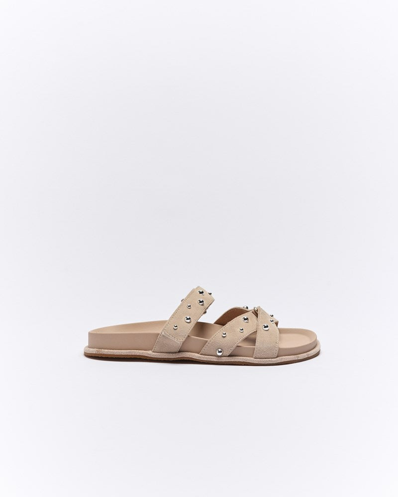Image of Slippers. Productname: Walnut Melbourne Paxon Leather Slide in Beige Suede colour by brand - Walnut Melbourne