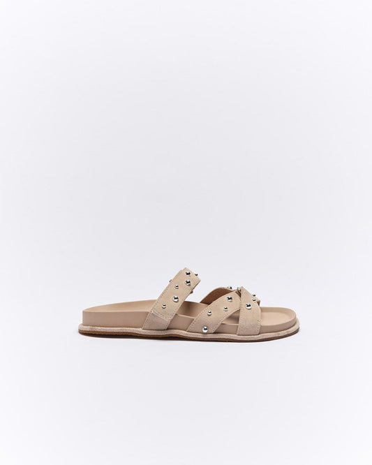 Image of Slippers. Productname: Walnut Melbourne Paxon Leather Slide in Beige Suede colour by brand - Walnut Melbourne