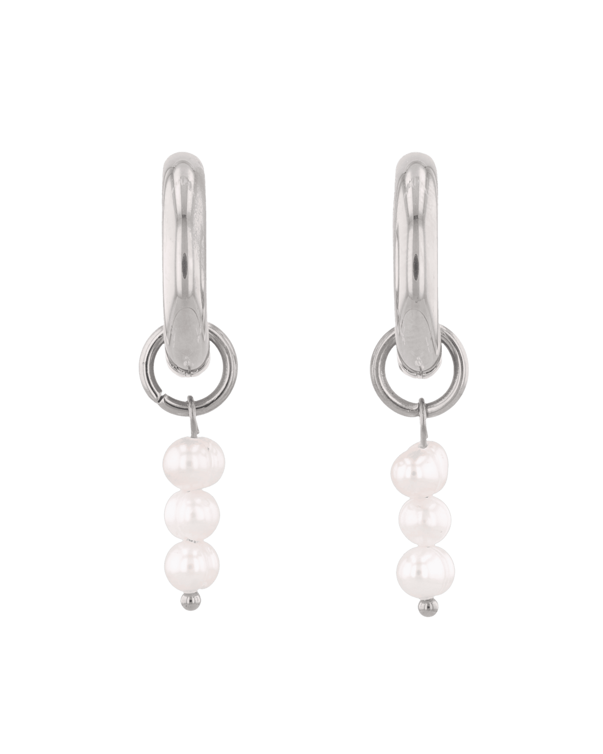 LAVANA Pebble Pearl Charm Silver Huggie Earrings