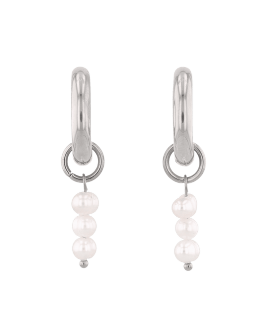 LAVANA Pebble Pearl Charm Silver Huggie Earrings