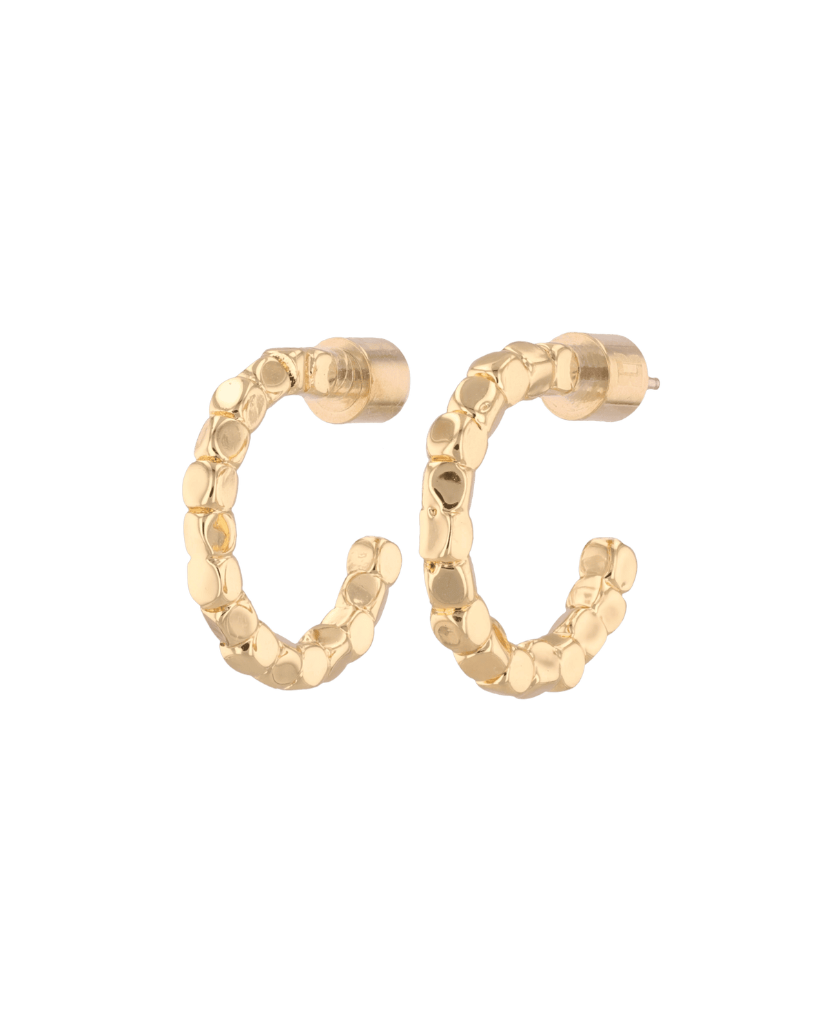 Image of Earrings. Product name - Pebble Textured Gold Hoop Earrings in colour by brand - LAVANA