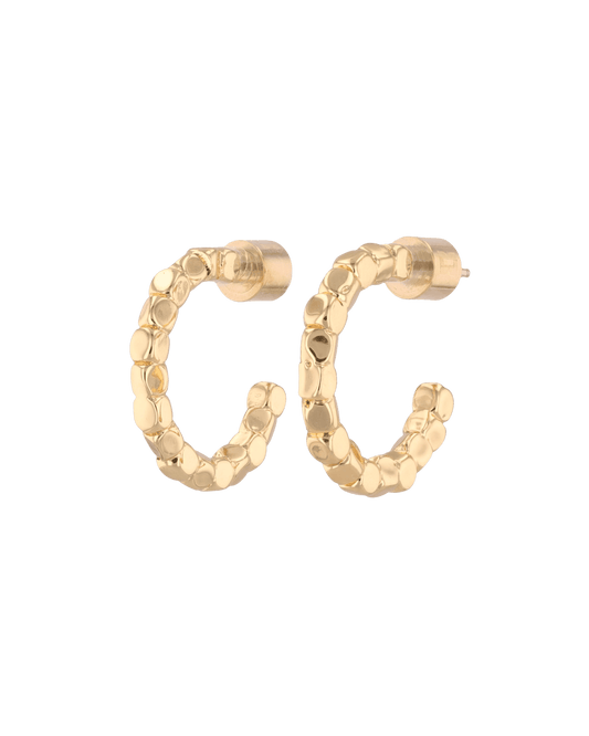 Image of Earrings. Product name - Pebble Textured Gold Hoop Earrings in colour by brand - LAVANA