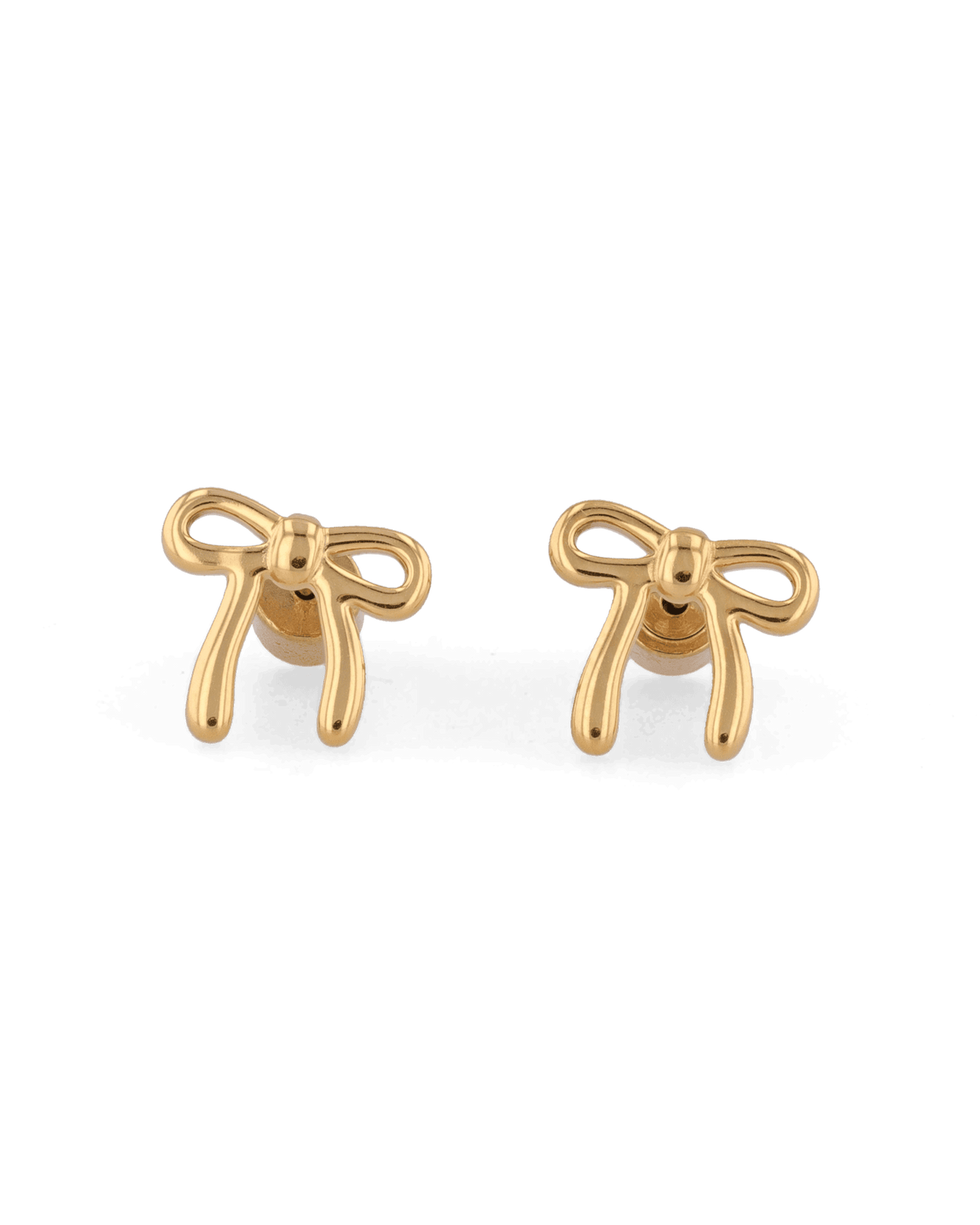 Image of Earrings. Product name - Petite Bow Gold Stud Earrings in colour by brand - LAVANA