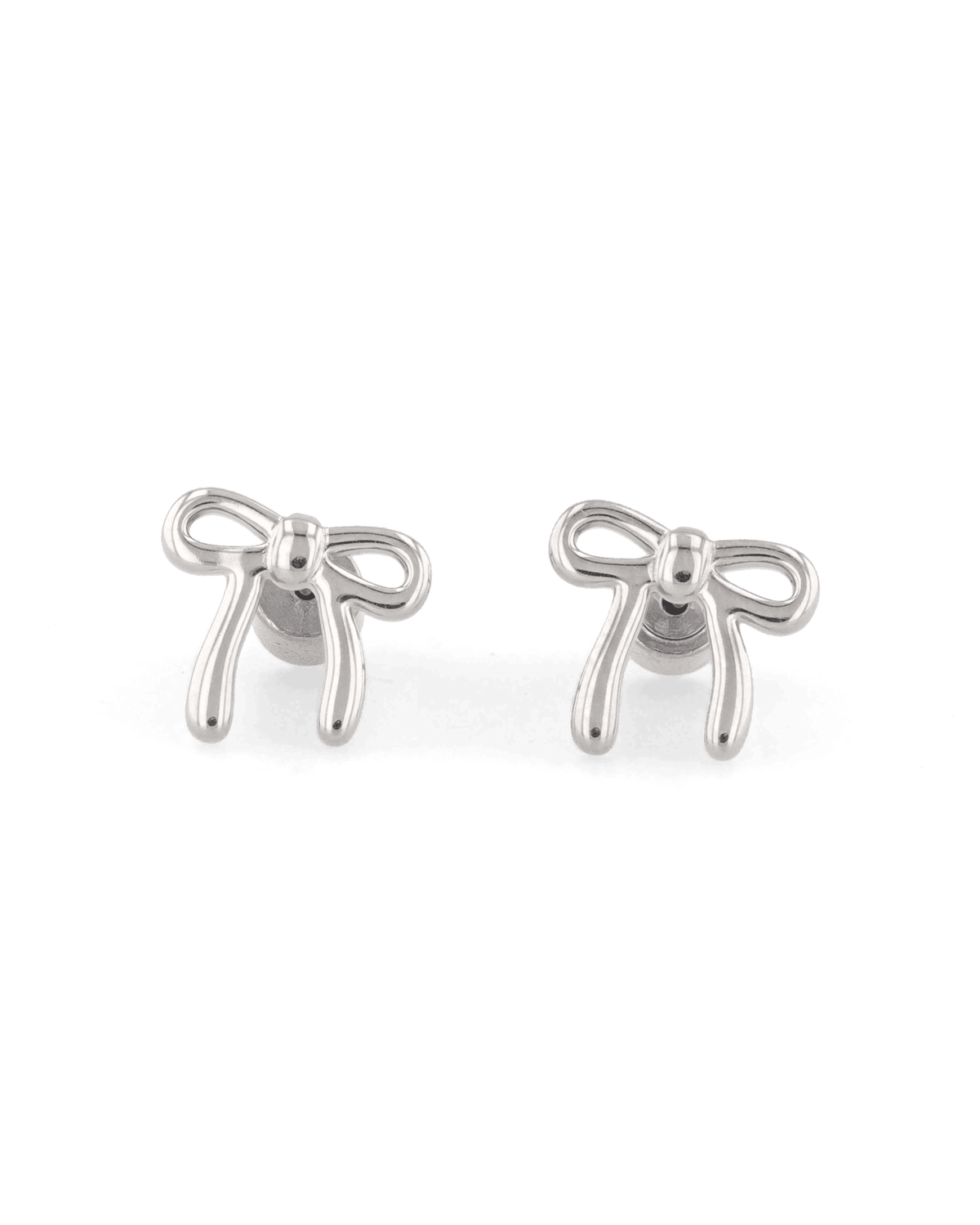 Image of Earrings. Product name - Petite Bow Silver Stud Earrings in colour by brand - LAVANA