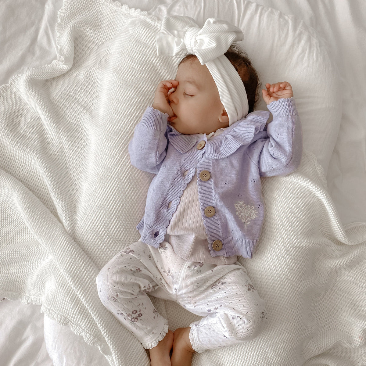 Lavender Pointelle Knit Cardigan