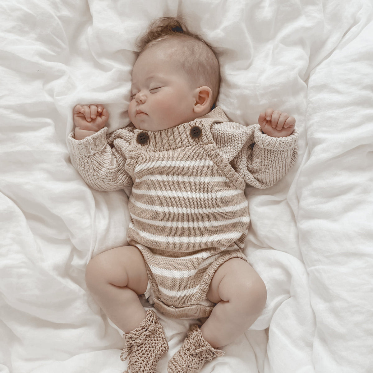 Oat Fleck Stripe Knit Romper