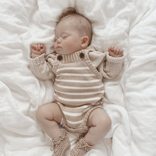 Oat Fleck Stripe Knit Romper