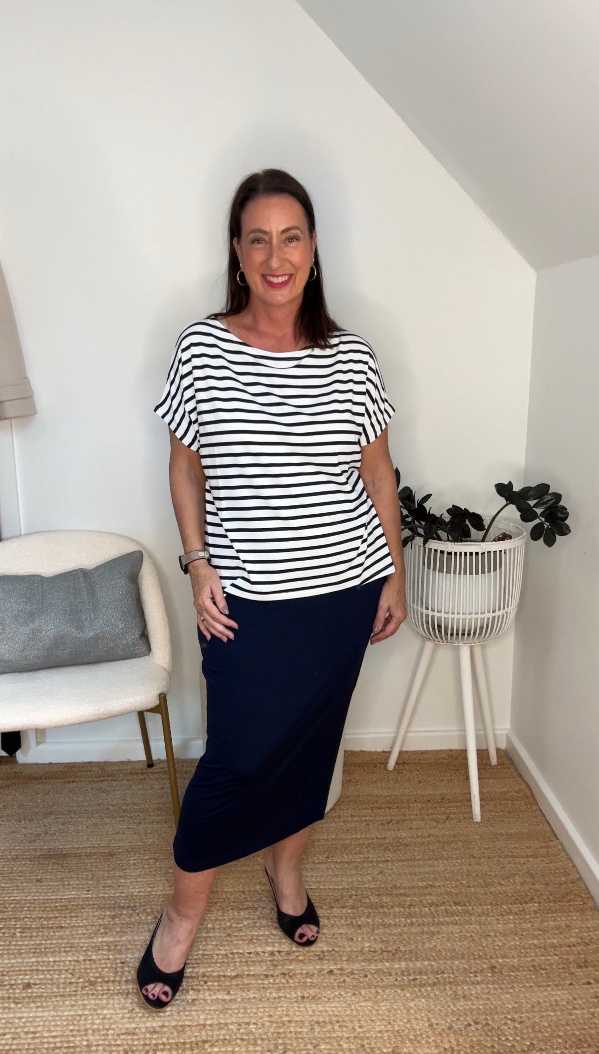 Lou Lou Wilde Bamboo Box Fit Tee (Navy & White Stripe)