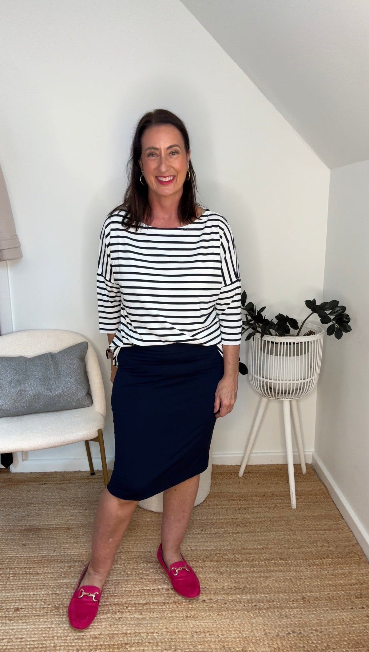 Lou Lou Camila 3/4 Sleeve Bamboo Top (Navy & White Stripe)