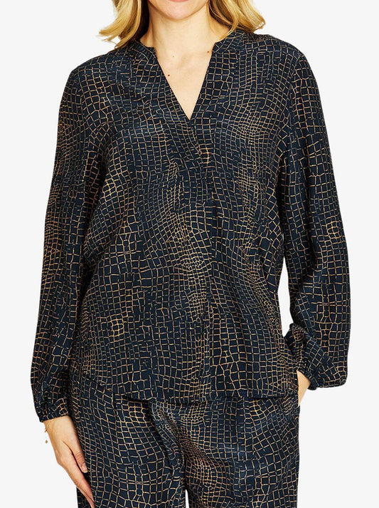 Image of Blouses. Product name - PINGPONG ALLIGATOR POCKET V BLOUSE in Print colour by brand - Ping Pong
