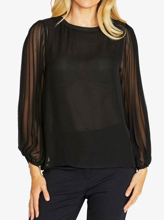 Image of a model wearing Tops. Productname: PINGPONG MATILDA PLEATED TOP in Black colour by brand - Ping Pong