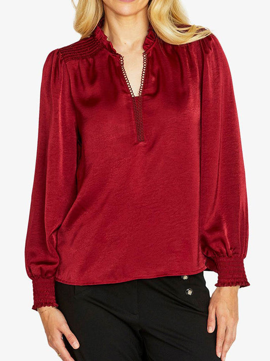 Image of Blouses. Product name - PINGPONG NEESE SHIRRED BLOUSE in Mulberry colour by brand - Ping Pong