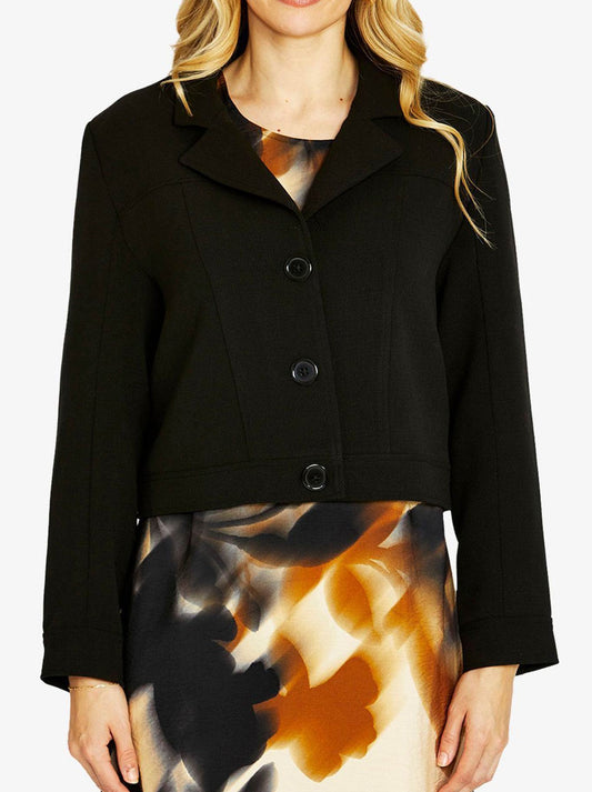 Image of a model wearing Tops. Productname: PINGPONG PONTE CROP BLAZER in Black colour by brand - Ping Pong