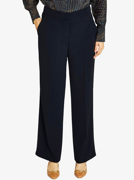 Image of a model wearing Pants. Product name - PINGPONG CHLOE CREPE PANT in Midnight colour by brand - Ping Pong