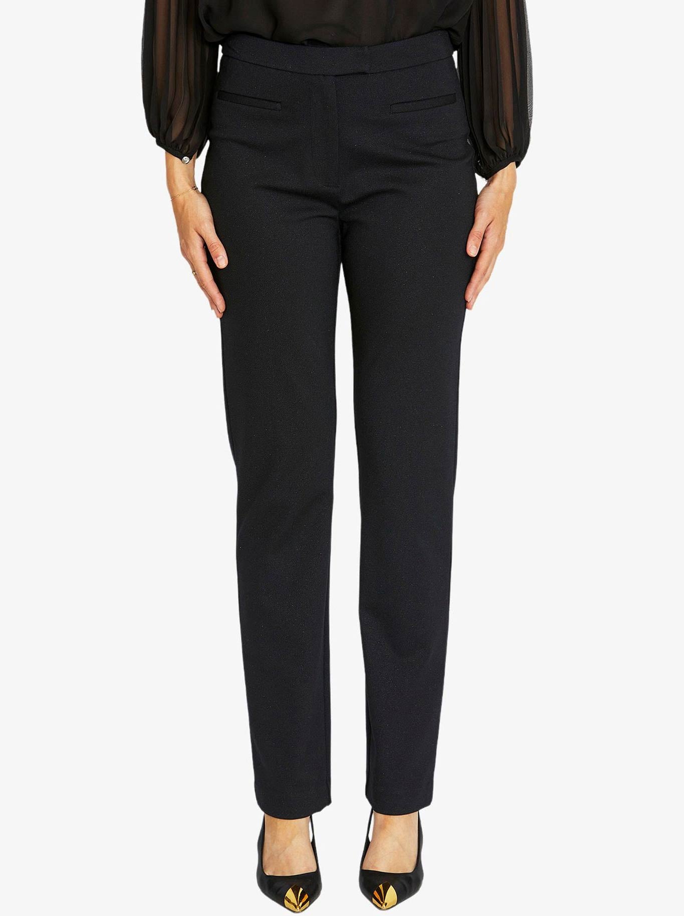 Image of a model wearing Pants. Product name - PINGPONG PARTON PONTE PANT in Black colour by brand - Ping Pong