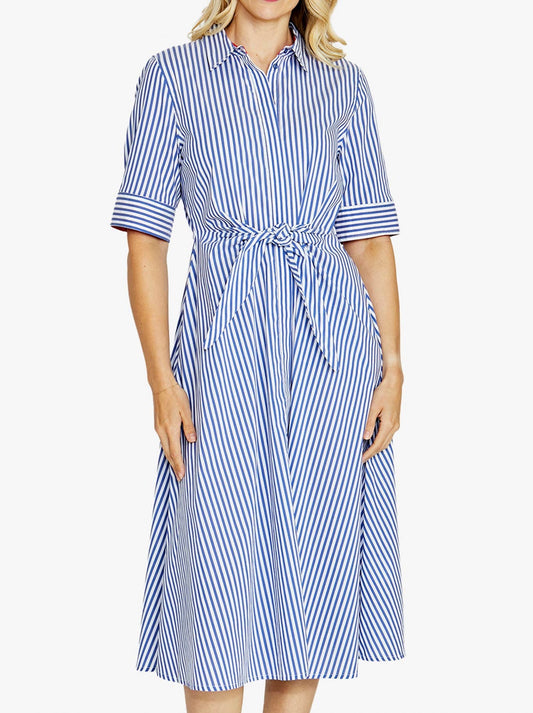 Image of Dresses. Product name - PINGPONG KIERA TIE SHIRT DRESS in Navy White colour by brand - Ping Pong