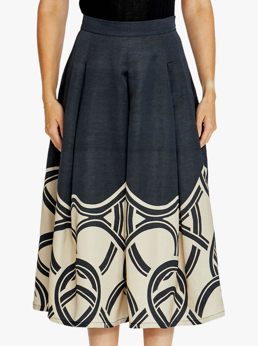 Image of a model wearing Skirts. Product name - PINGPONG MASIE PRINTED SKIRT in Trinity colour by brand - Ping Pong