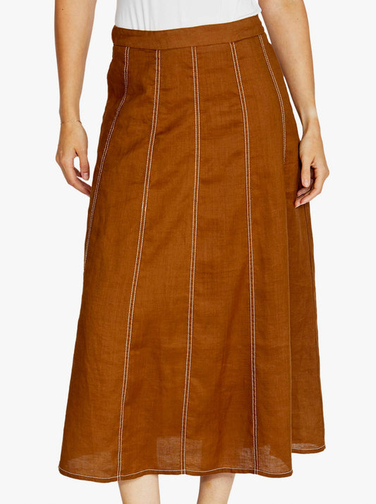 Image of a model wearing Skirts. Product name - PINGPONG RITA CONTRAST PANEL SKIRT in Coffee/White colour by brand - Ping Pong