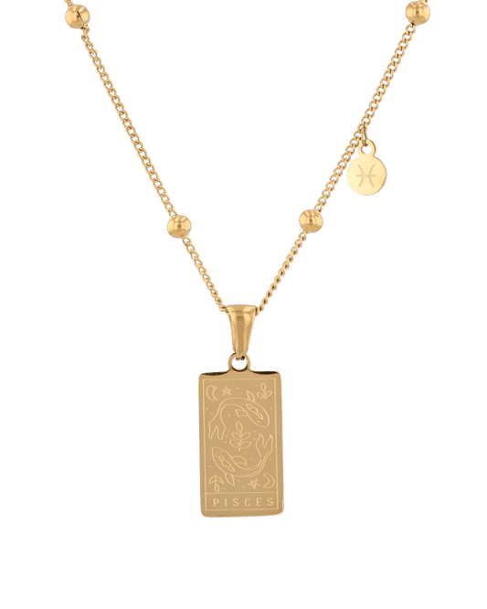 Image of Necklaces. Product name - Pisces Gold Zodiac Tag Necklace in colour by brand - LAVANA