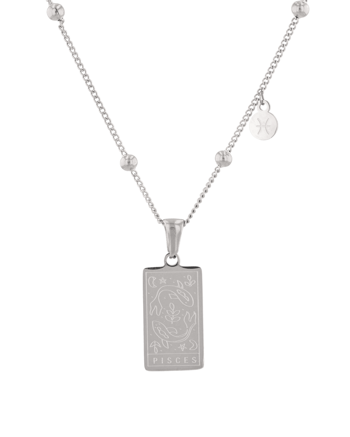 Image of Necklaces. Product name - Pisces Silver Zodiac Tag Necklace in colour by brand - LAVANA