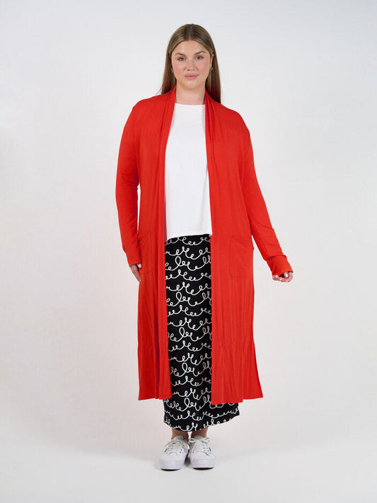 Lou Lou Bamboo Longline Pocket Cardigan (Fiery Red)