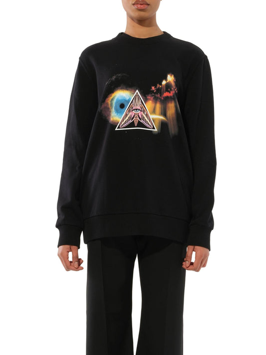 Image of a model wearing Outerwear. Productname: GIVENCHY Podium Eye Tri Sweatshirt in Black colour by brand - GIVENCHY
