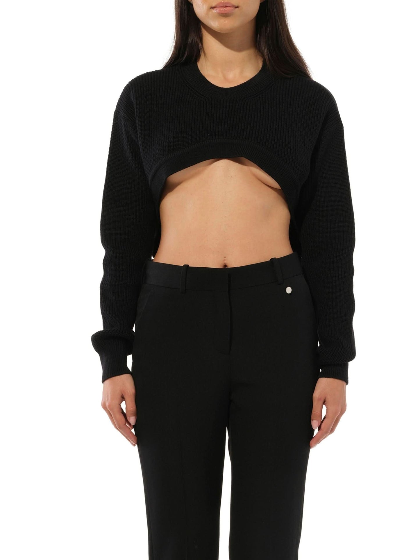 Image of a model wearing Outerwear. Productname: GIVENCHY Podium Long Sleeve Sweater in Black colour by brand - GIVENCHY